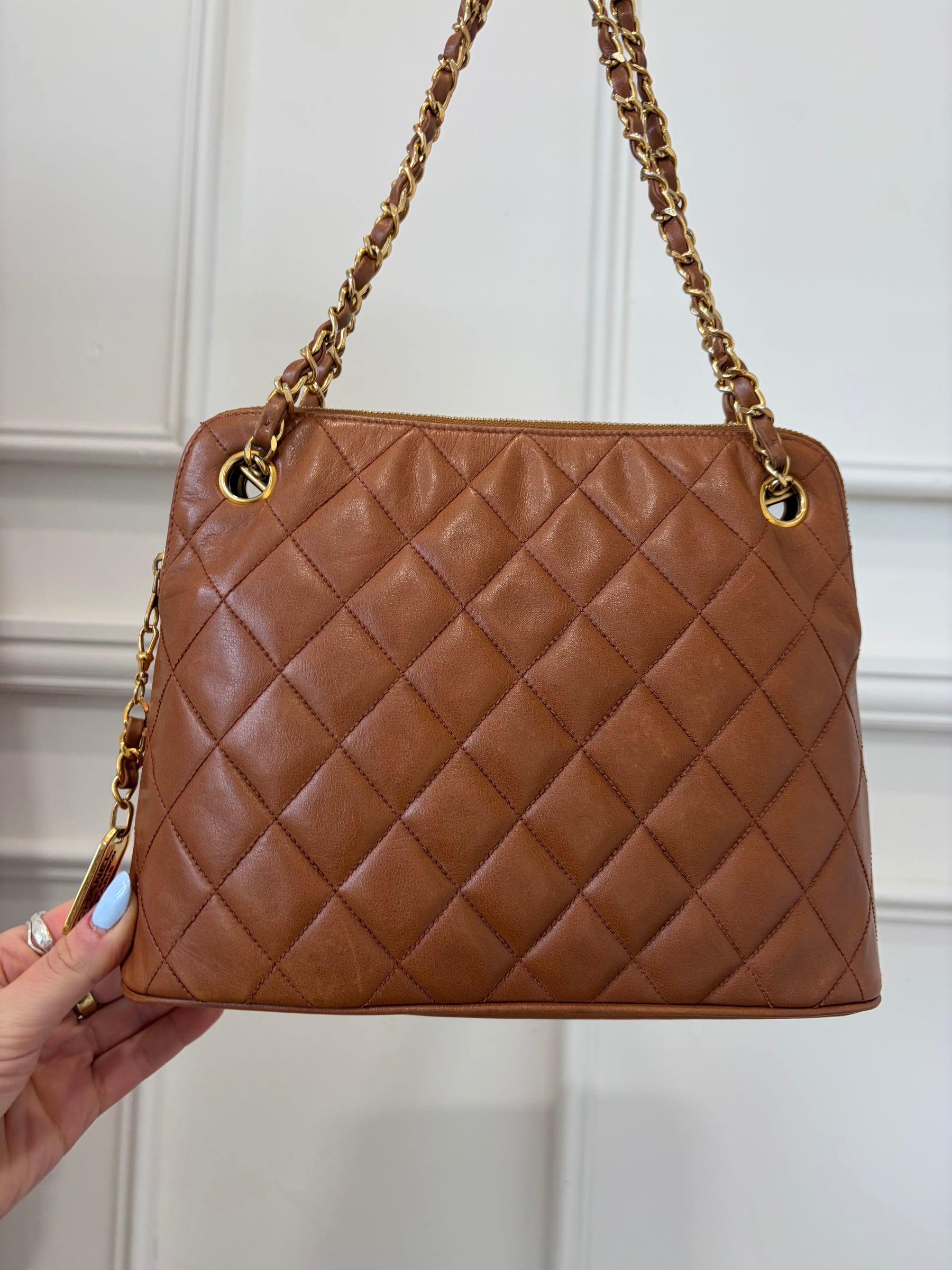 Chanel Tan Quilted Leather Dome Chain Shoulder Bag