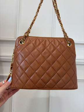 Chanel Tan Quilted Leather Dome Chain Shoulder Bag