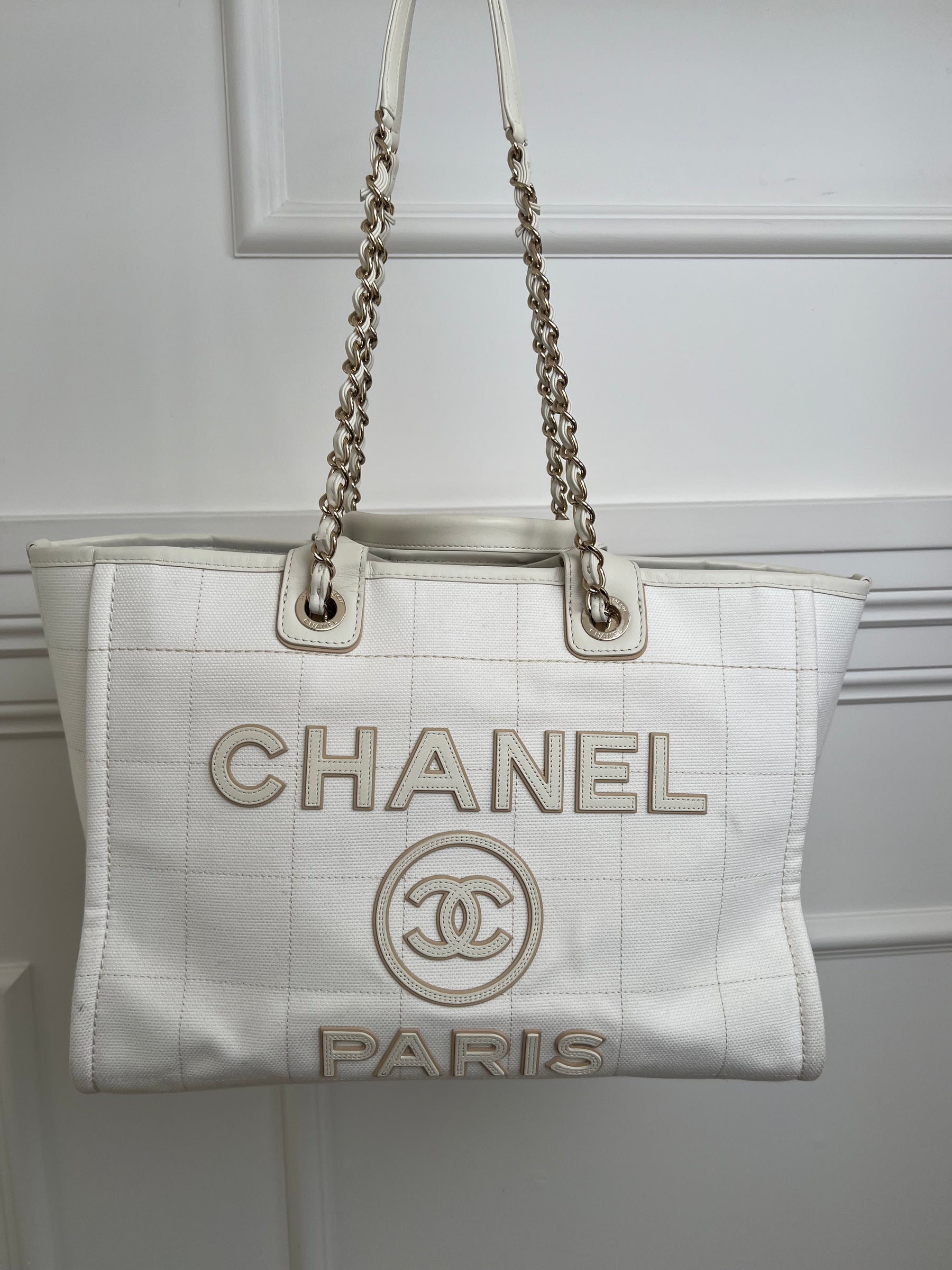 Chanel White Canvas and Lether Trimmed Deuville Tote