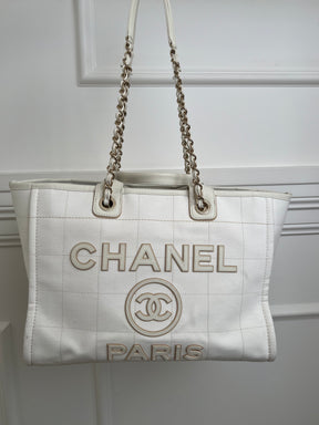 Chanel White Canvas and Lether Trimmed Deuville Tote