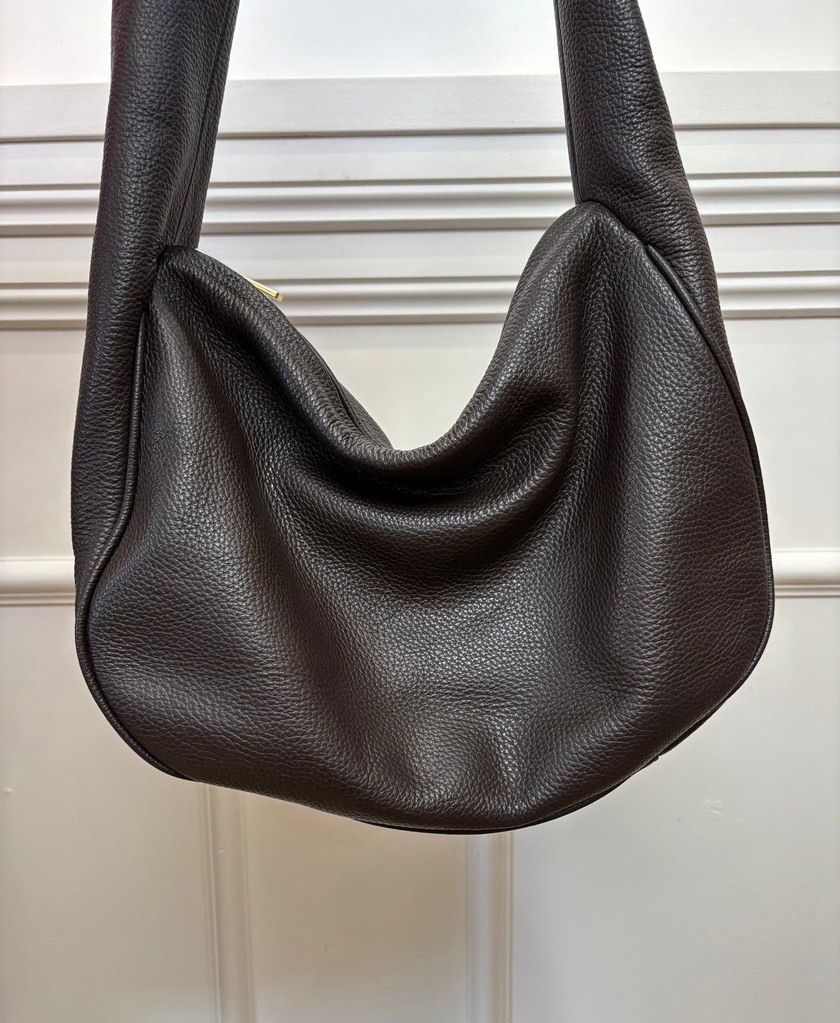 A-ESQUE Brown Grained Leather Crossbody Slouch Bag