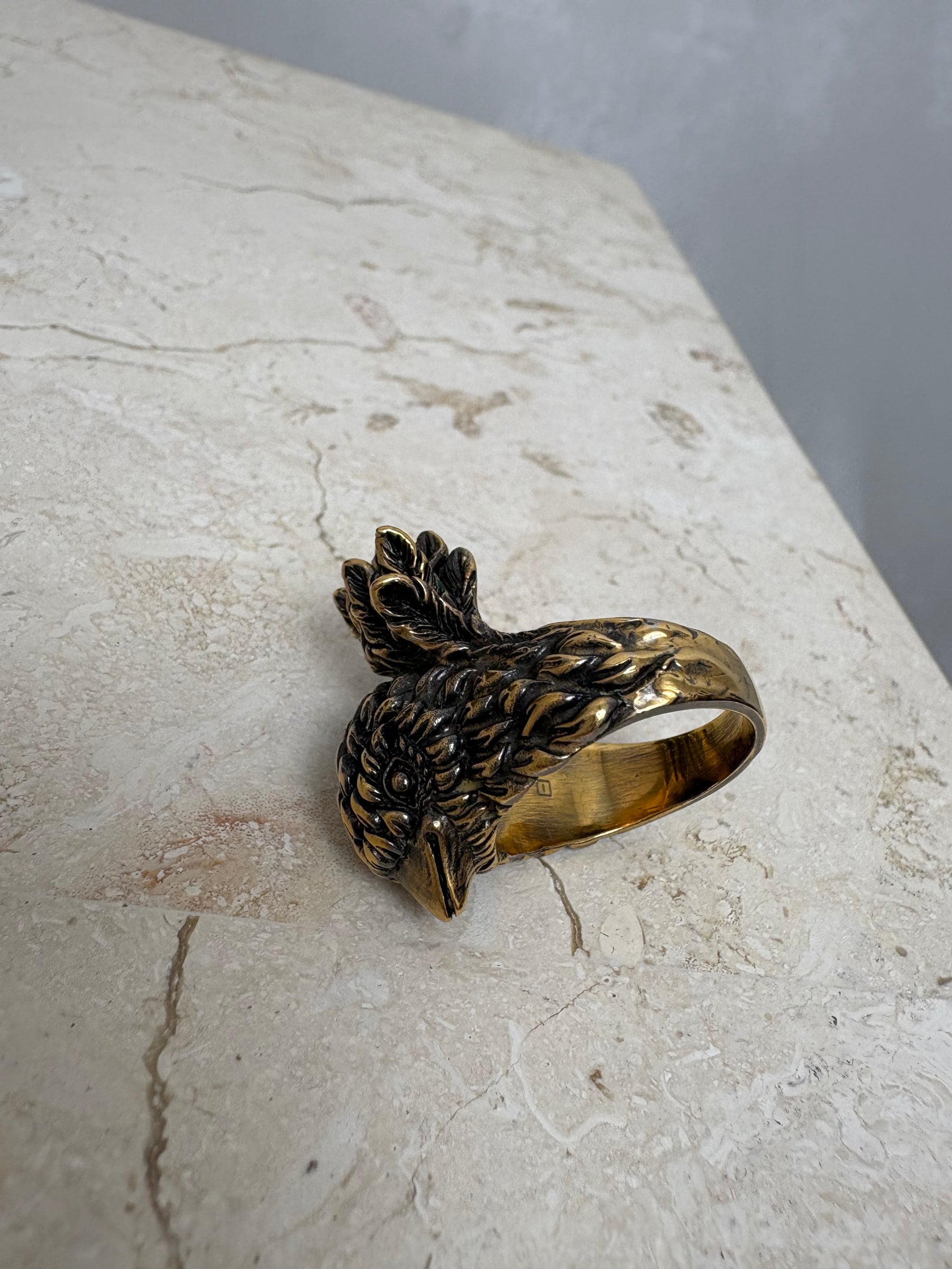 Gucci Gold Tone Eagle Head Ring, 16