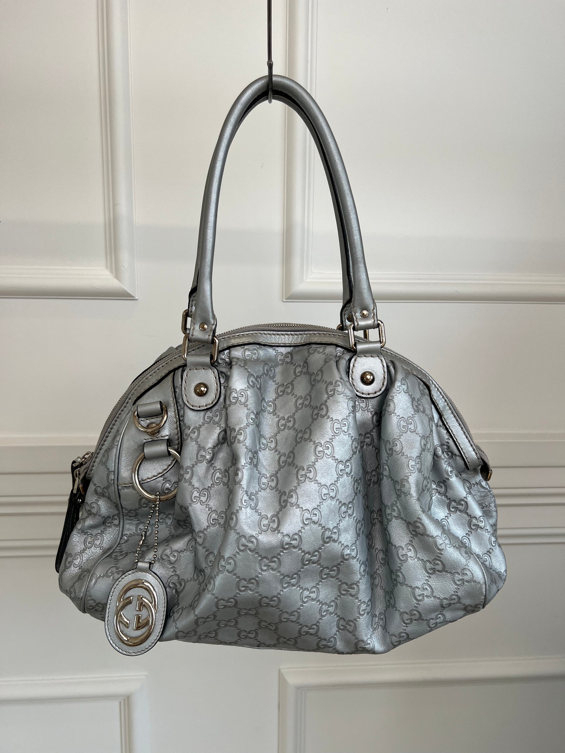 Gucci Silver Monogram Shoulder Bag