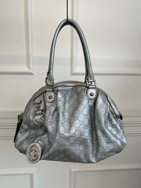 Gucci Silver Monogram Shoulder Bag