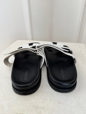 Hermès White Leather Chypre Sandals, 39.5