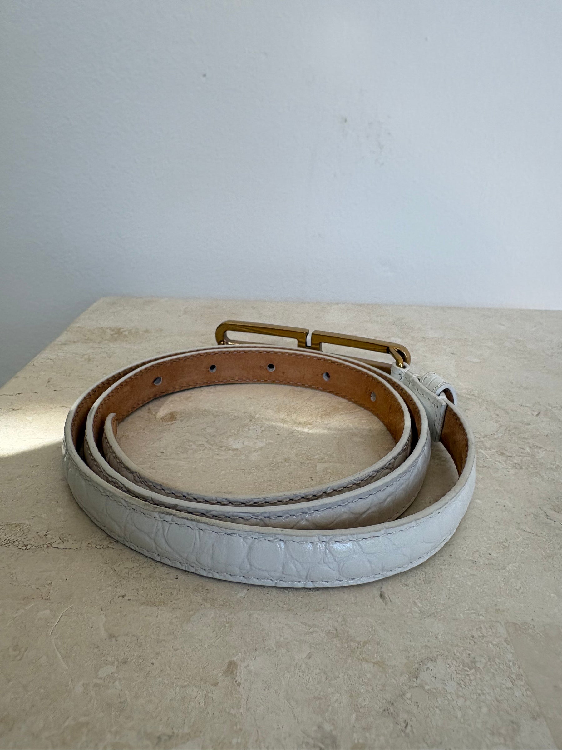 Balenciaga Croc Embossed White Logo Belt, 75