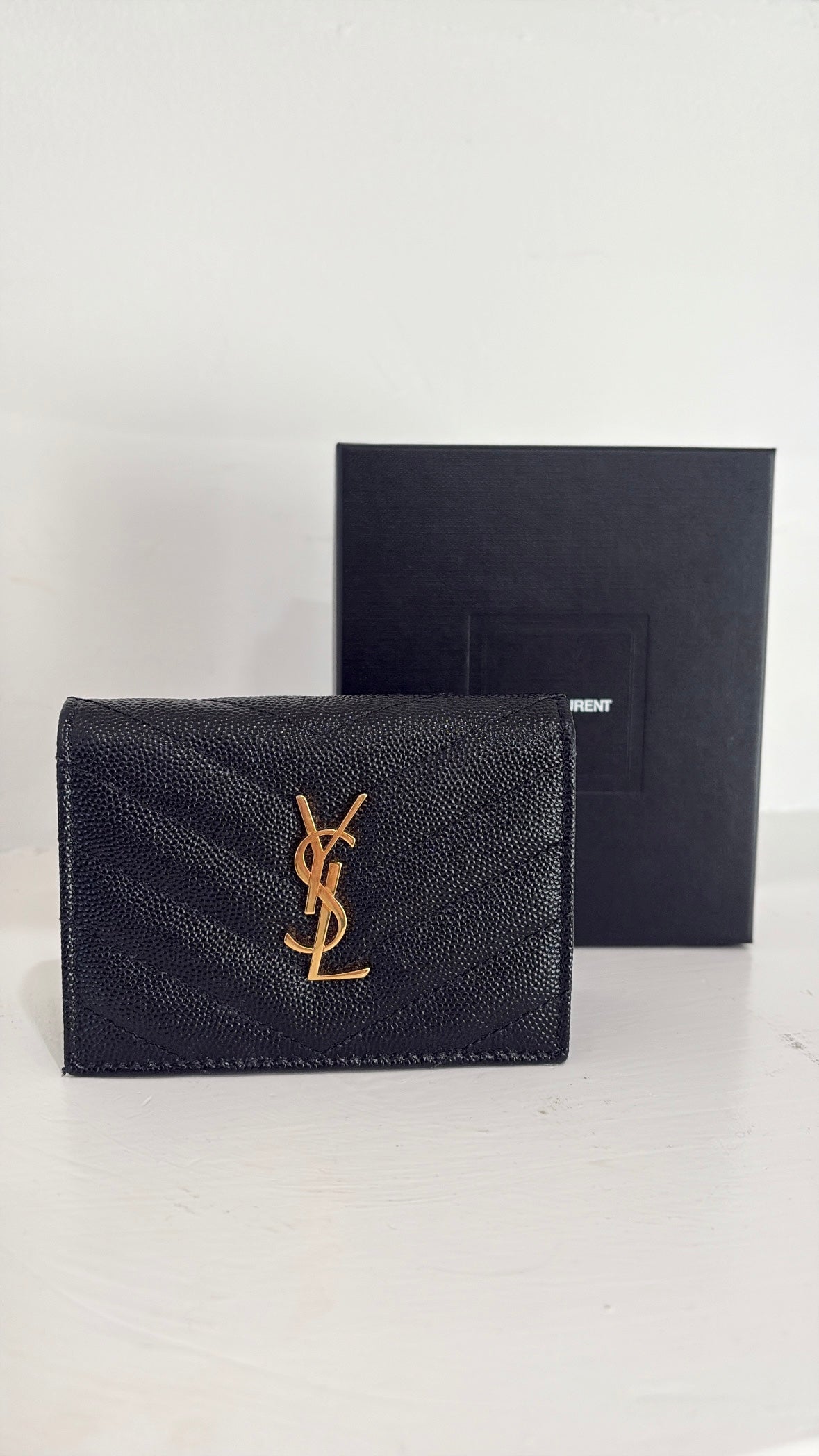Saint Laurent Black Chevron Quilted Leather Fold Wallet