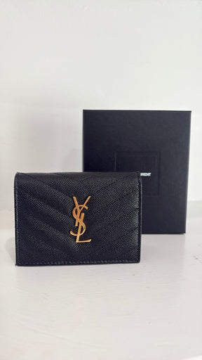 Saint Laurent Black Chevron Quilted Leather Fold Wallet