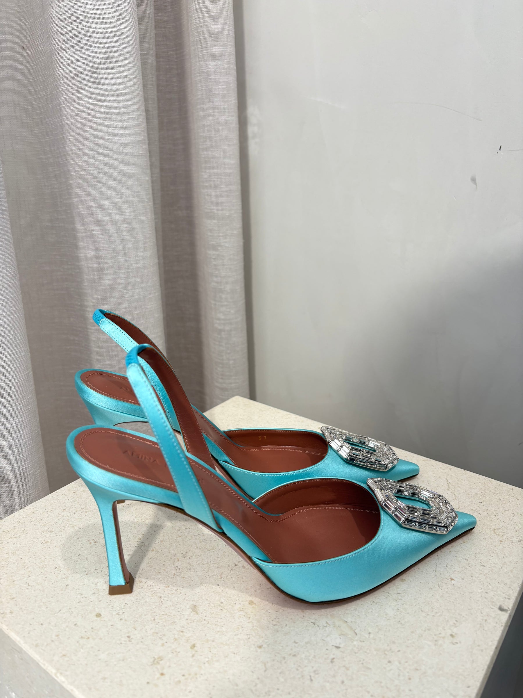 Amina Muaddi Camelia sling 90 In Turquoise, 37
