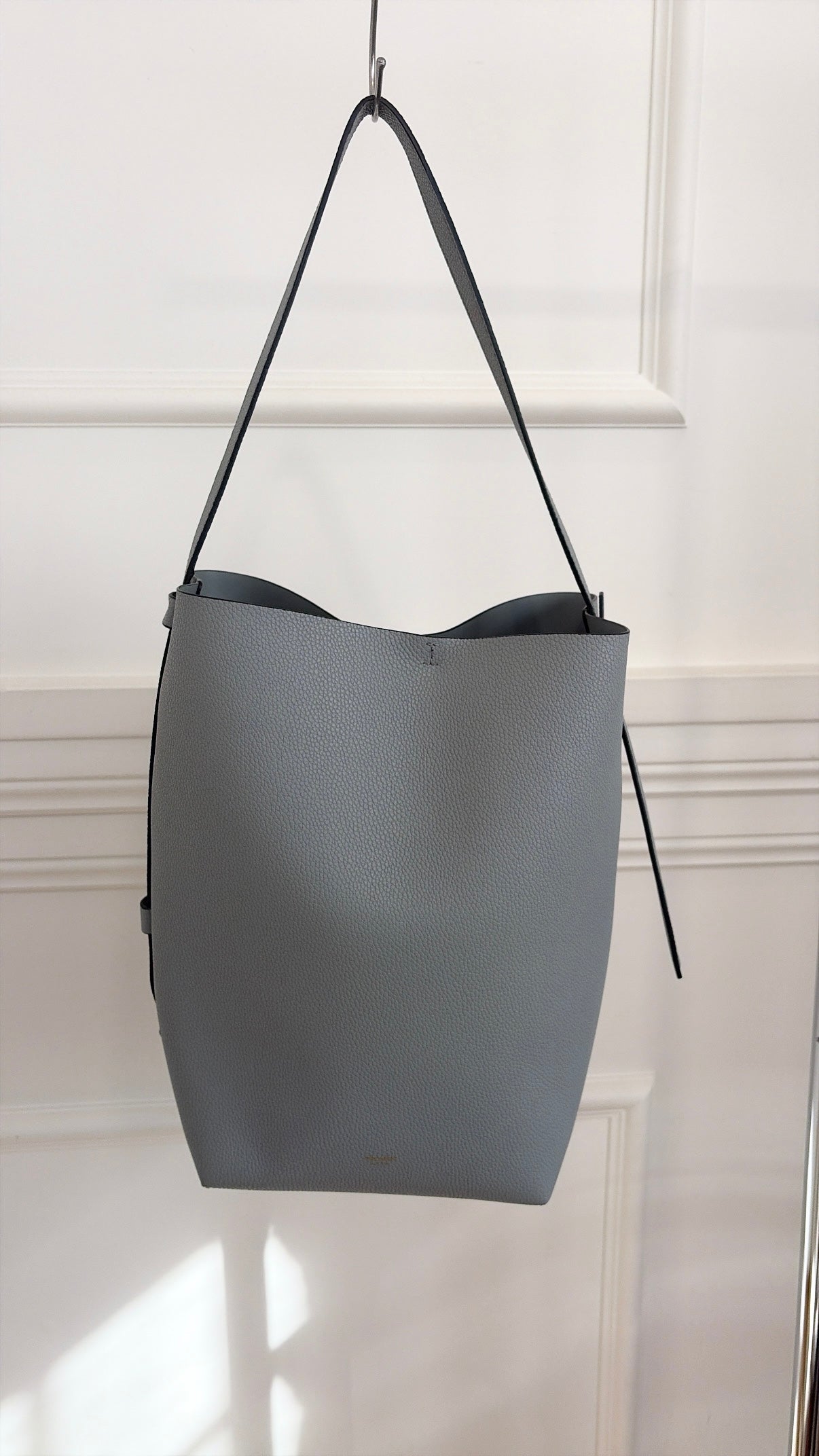 Oroton Grey Leather Bucket Bag with Internal Pouch