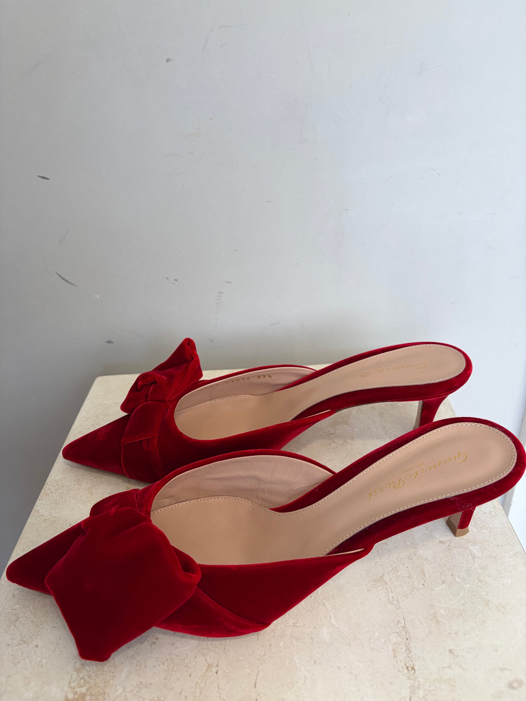 Gianvito Rossi 55 Bow Details Velvet Mules In Red, 39.5