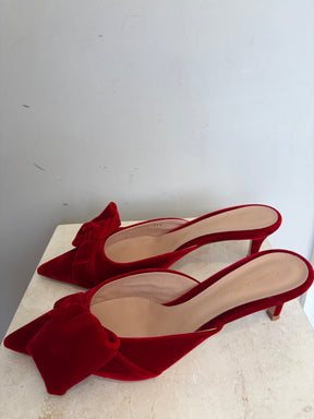Gianvito Rossi 55 Bow Details Velvet Mules In Red, 39.5