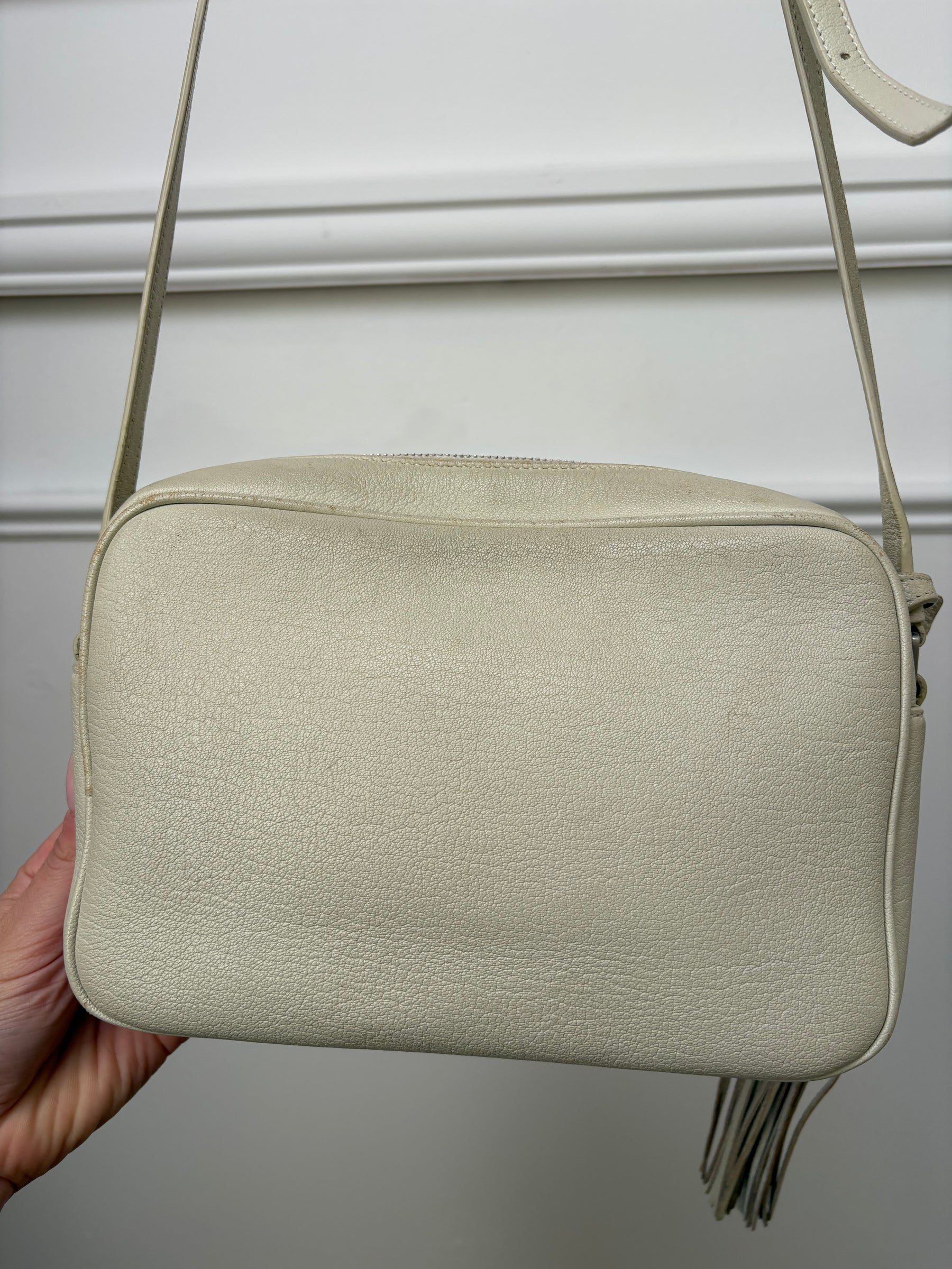 Saint Laurent Cream Leather Lou Camera Tassel Bag