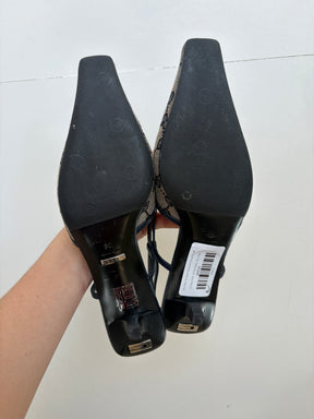 Gucci Navy and Beige Monogram Slingbacks, 38