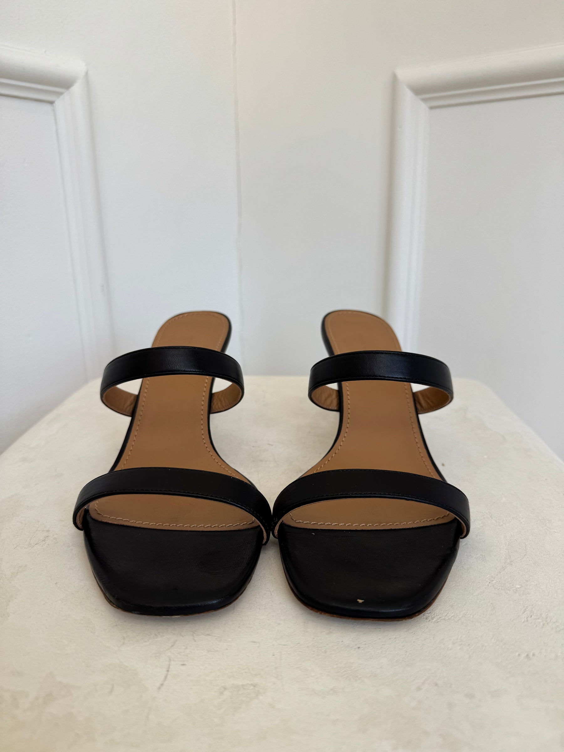Mansur Gavriel Black Leather Strappy Heels, 41