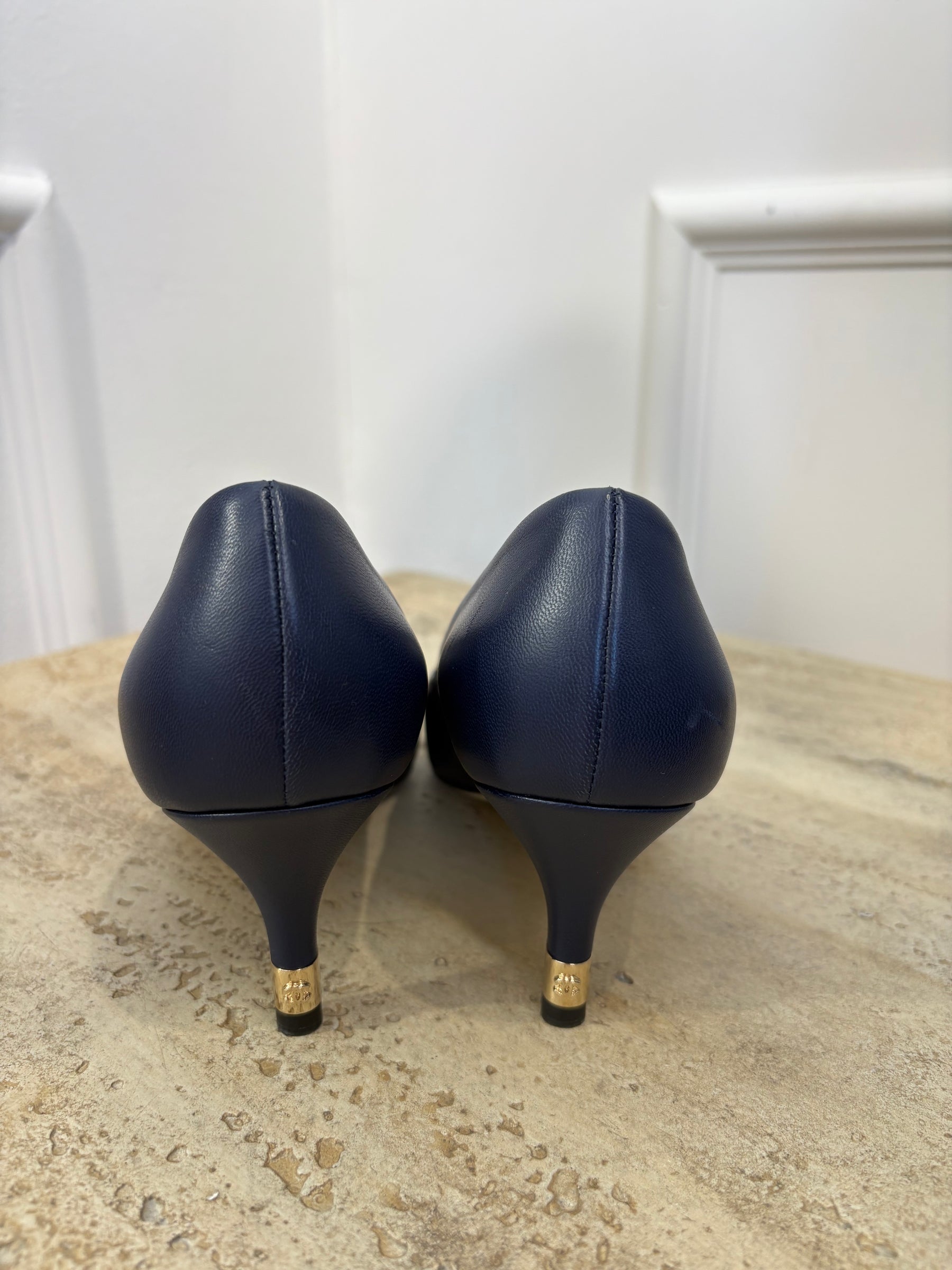 Chanel Navy and Black Leather Pointed Pumps, 36C