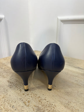 Chanel Navy and Black Leather Pointed Pumps, 36C