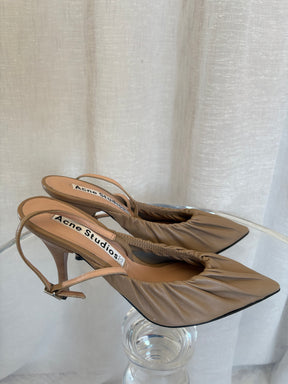 Acne Studios Beige Leather Ruched Pointed Slingback, 39