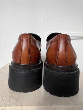 Prada Logo Leather Platform Loafers, 39