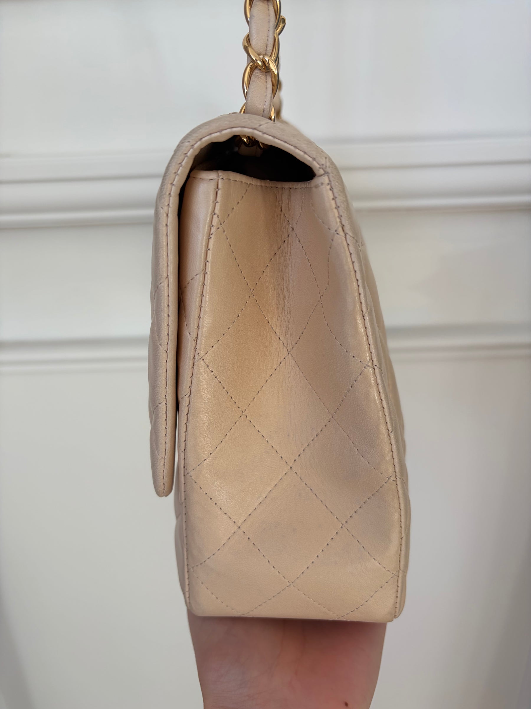 Chanel Beige Lambskin Leather Jumbo Single Flap