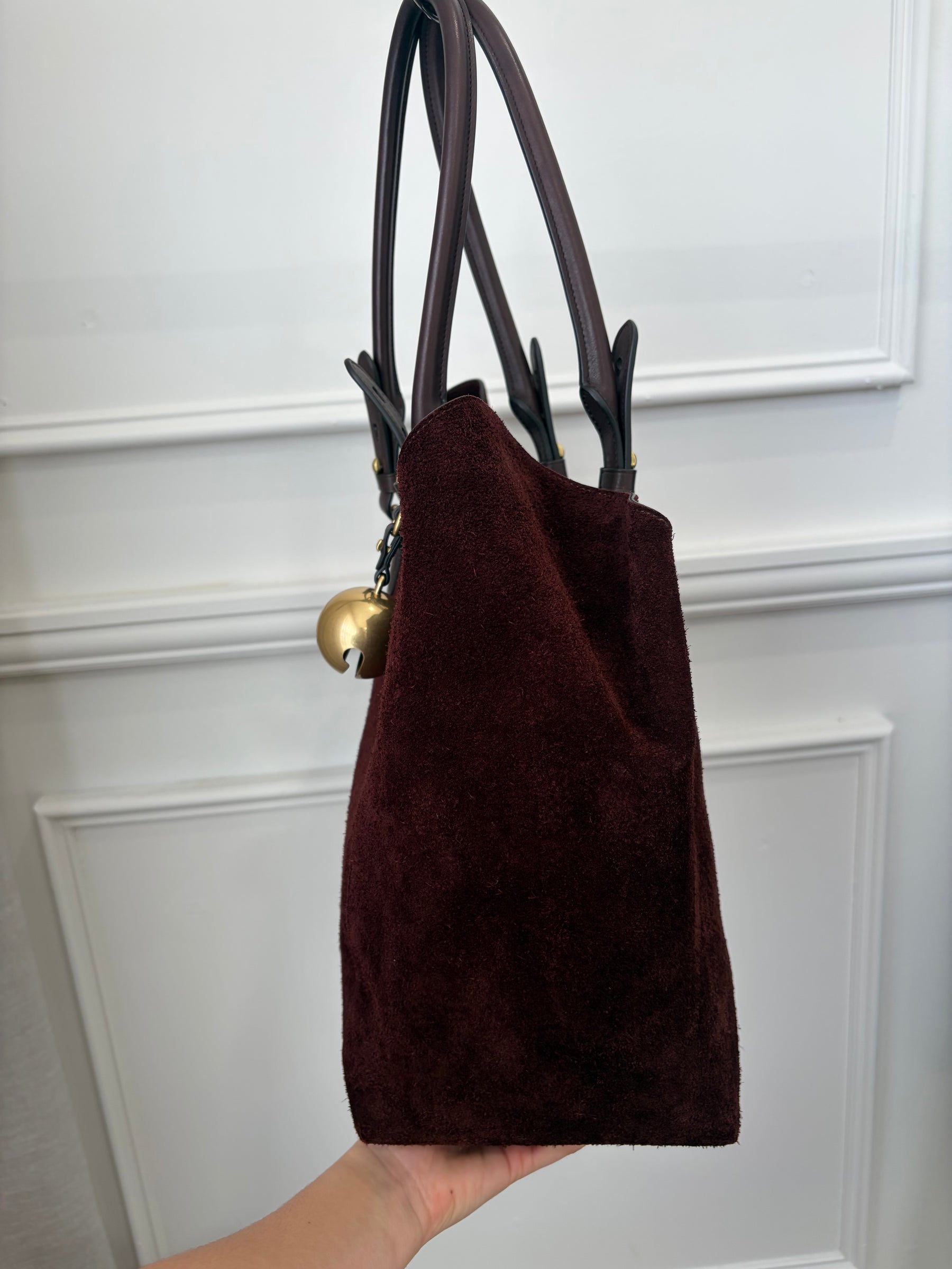 Burberry Brown Suede Medium Shield Tote Bag