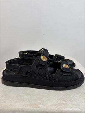 Chanel Black Grosgrain Dad Sandals Gold Hardware, 39 C