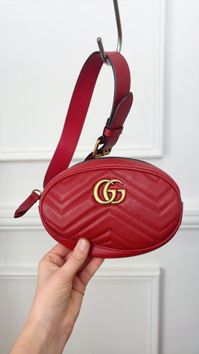 Gucci GG Marmont Mini Red Matelassé Leather Belt Bag