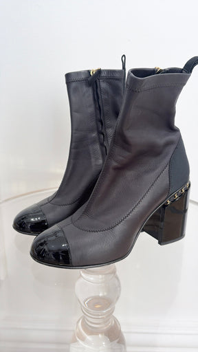 Chanel Uniform Ankle Boot Stretch Black Leather, 39C