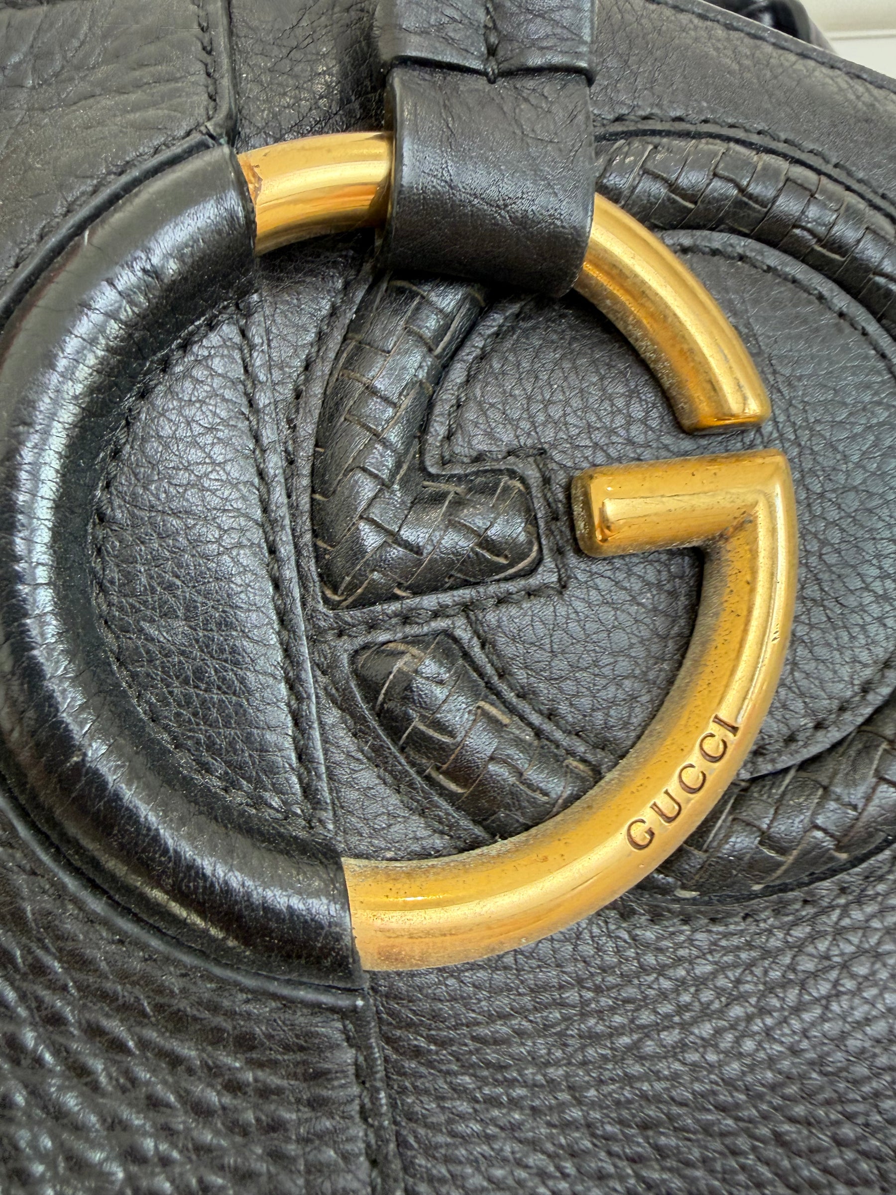 Gucci Black Leather Interlocking G Hobo Bag