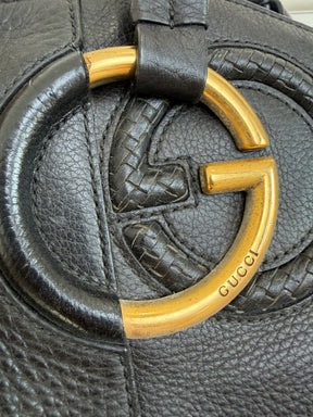 Gucci Black Leather Interlocking G Hobo Bag