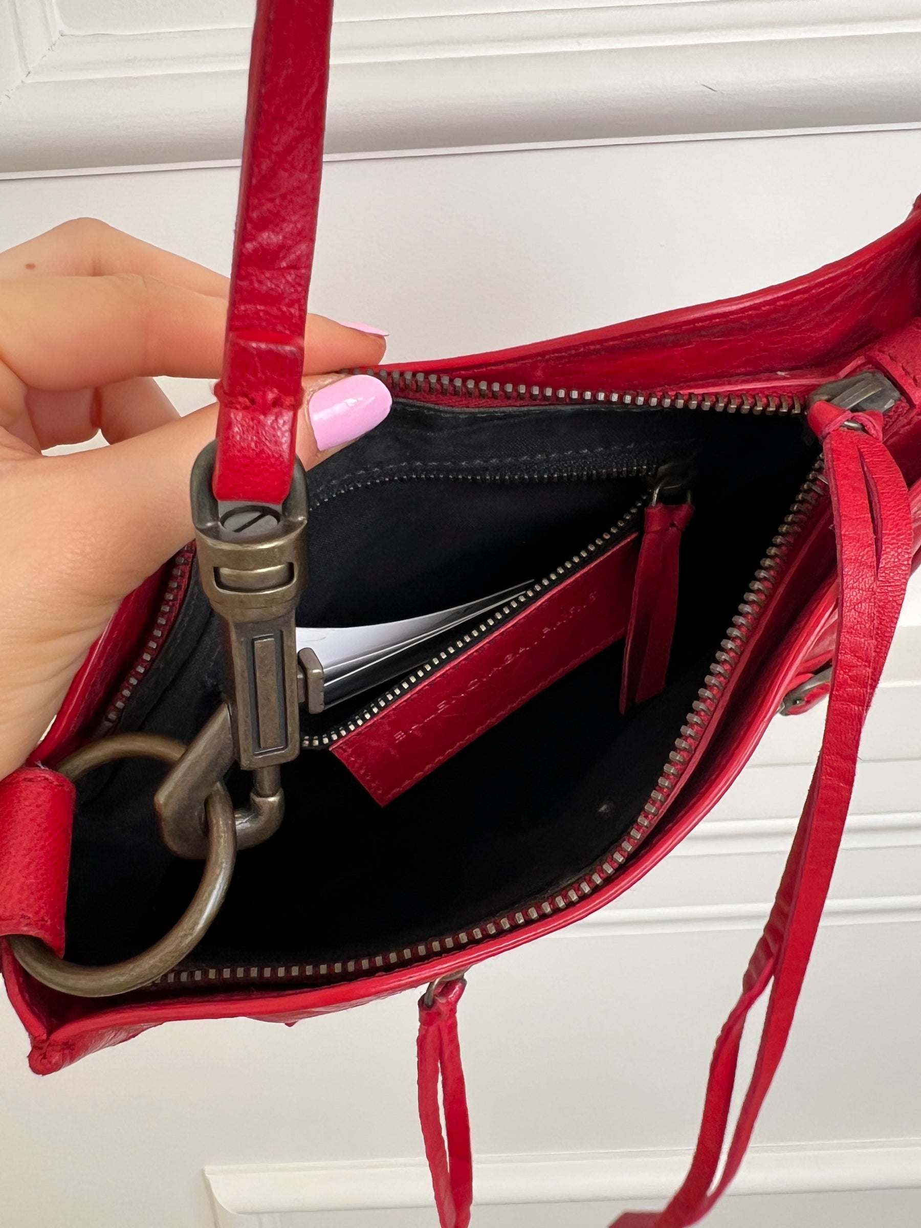 Balenciaga Hip Leather Handbag Red