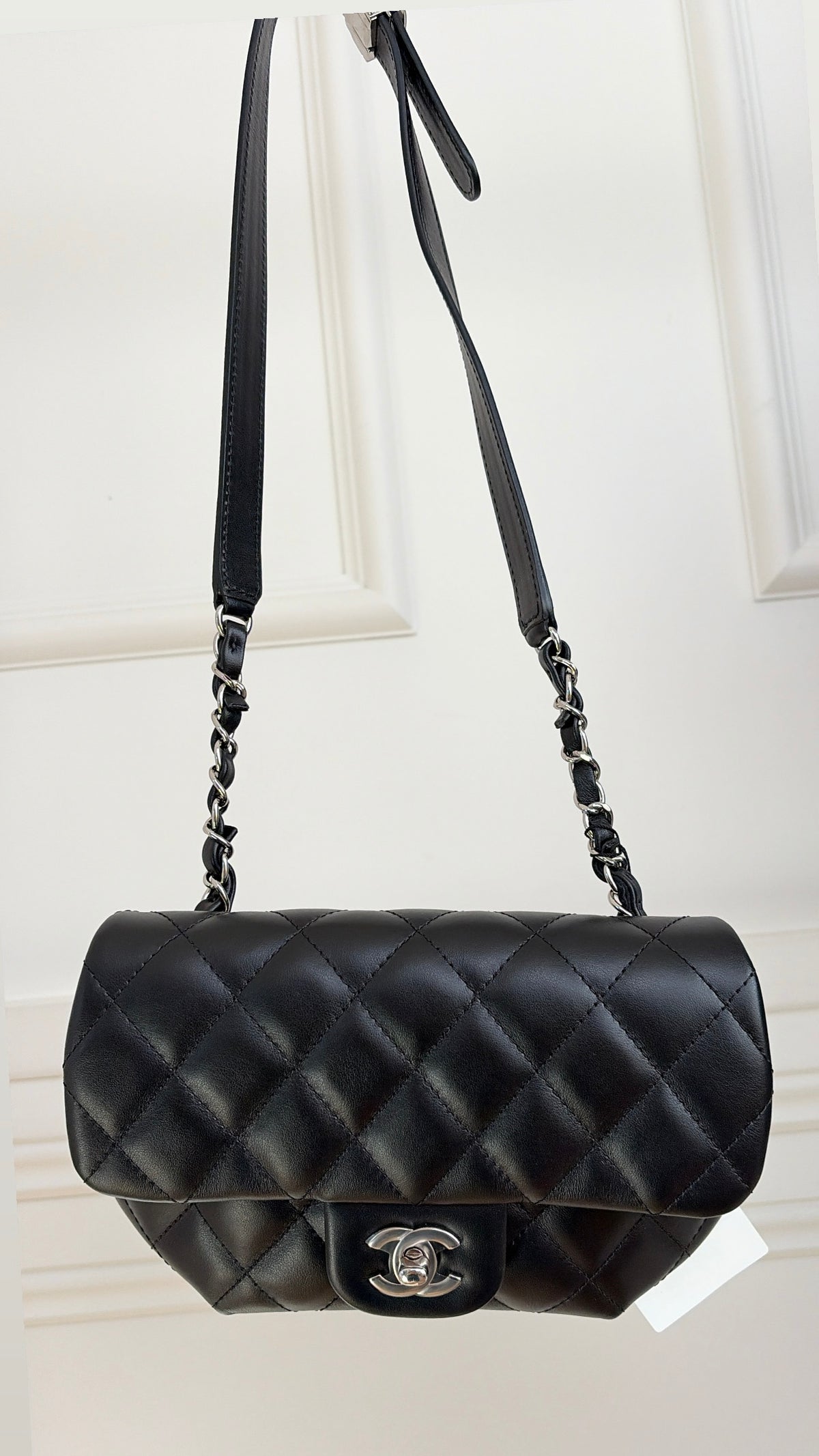 Chanel Uniform Black Lambskin Leather Waist Bag
