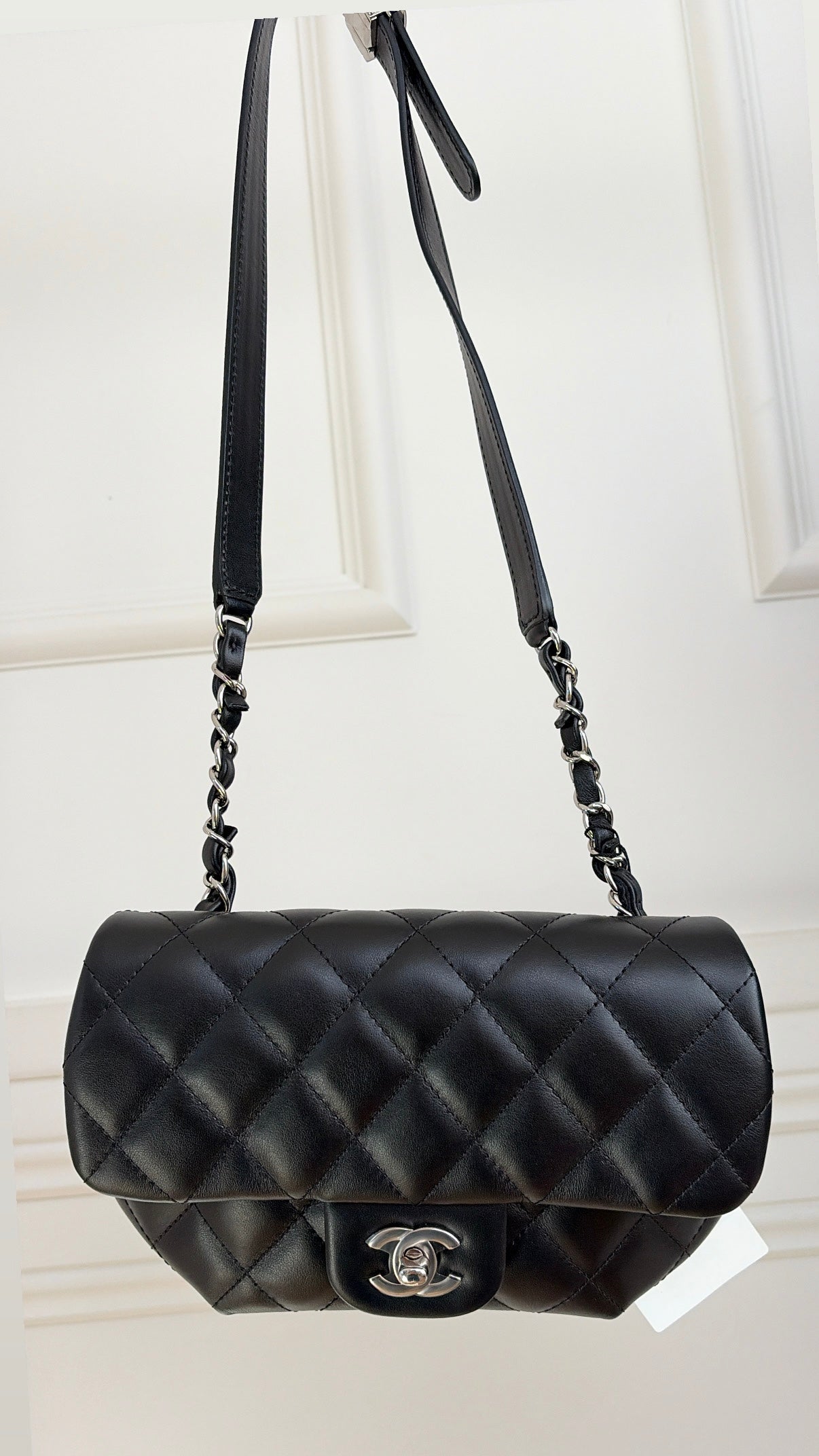 Chanel Uniform Black Lambskin Leather Waist Bag