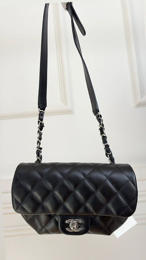 Chanel Uniform Black Lambskin Leather Waist Bag
