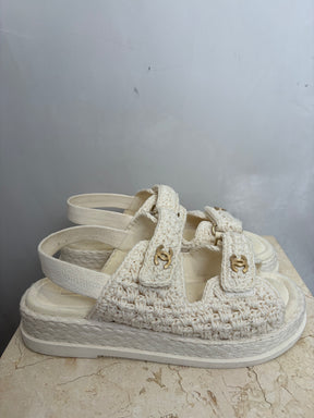 Chanel Cream Crochet Slingback Dad Sandal, 38C
