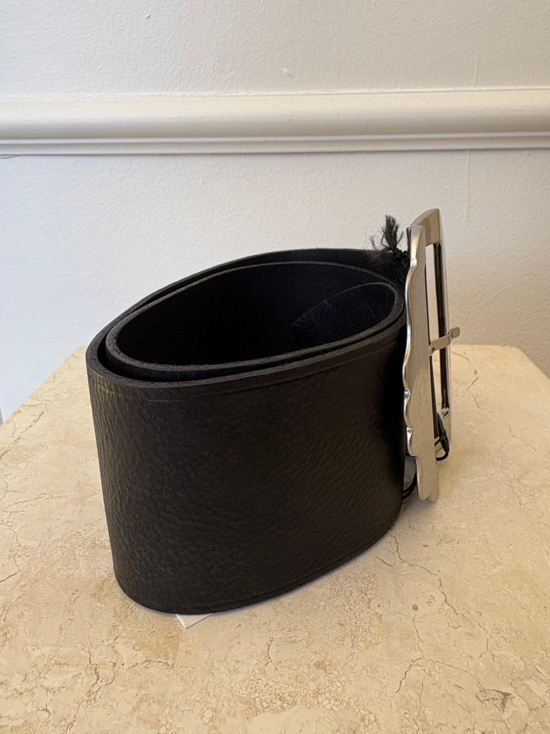 Isabel Marant Wide Leather Belt Black And Silver, 70 cm
