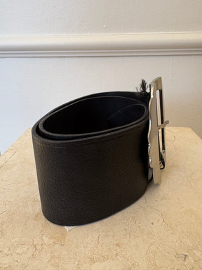Isabel Marant Wide Leather Belt Black And Silver, 70 cm