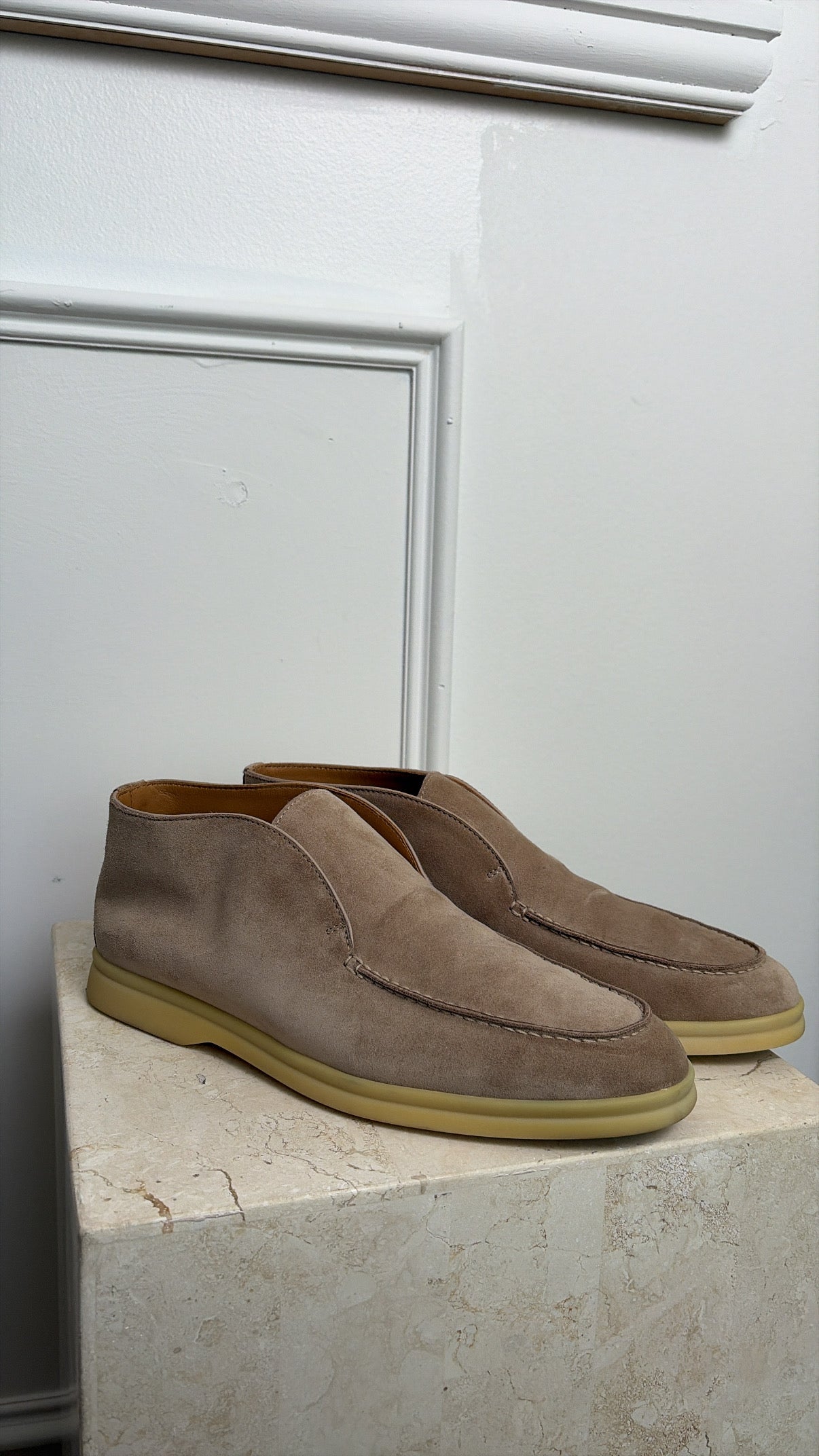Loro Piana Stone Suede Open Walk Ankle Boot, 41
