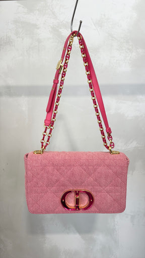 Dior Pink Denim Macrocannage Medium Caro Bag
