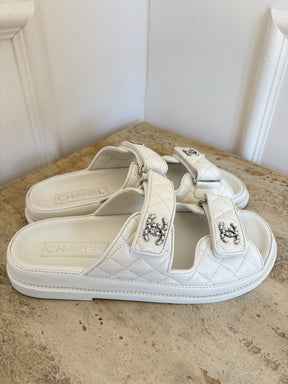 Chanel White Lambskin Leather Backless Dad Sandal, 40