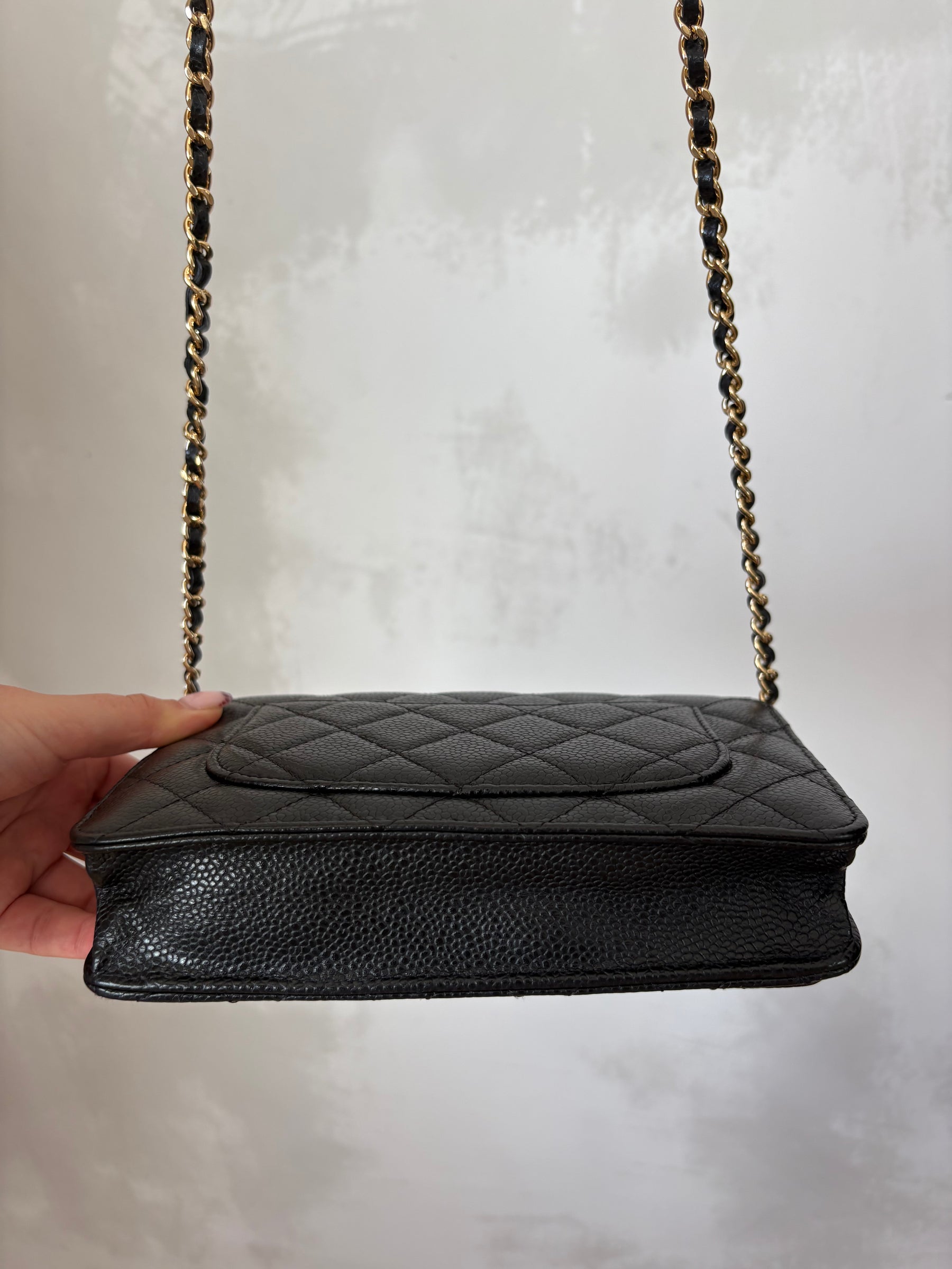 Chanel Black Caviar Wallet On Chain Gold Hardware