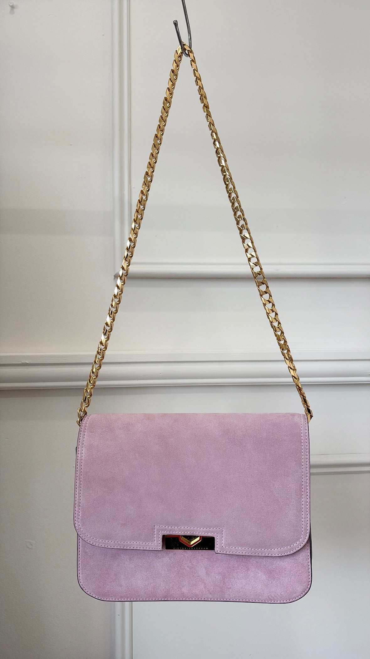 Victoria Beckham Mauve Suede Chain Shoulder Bag