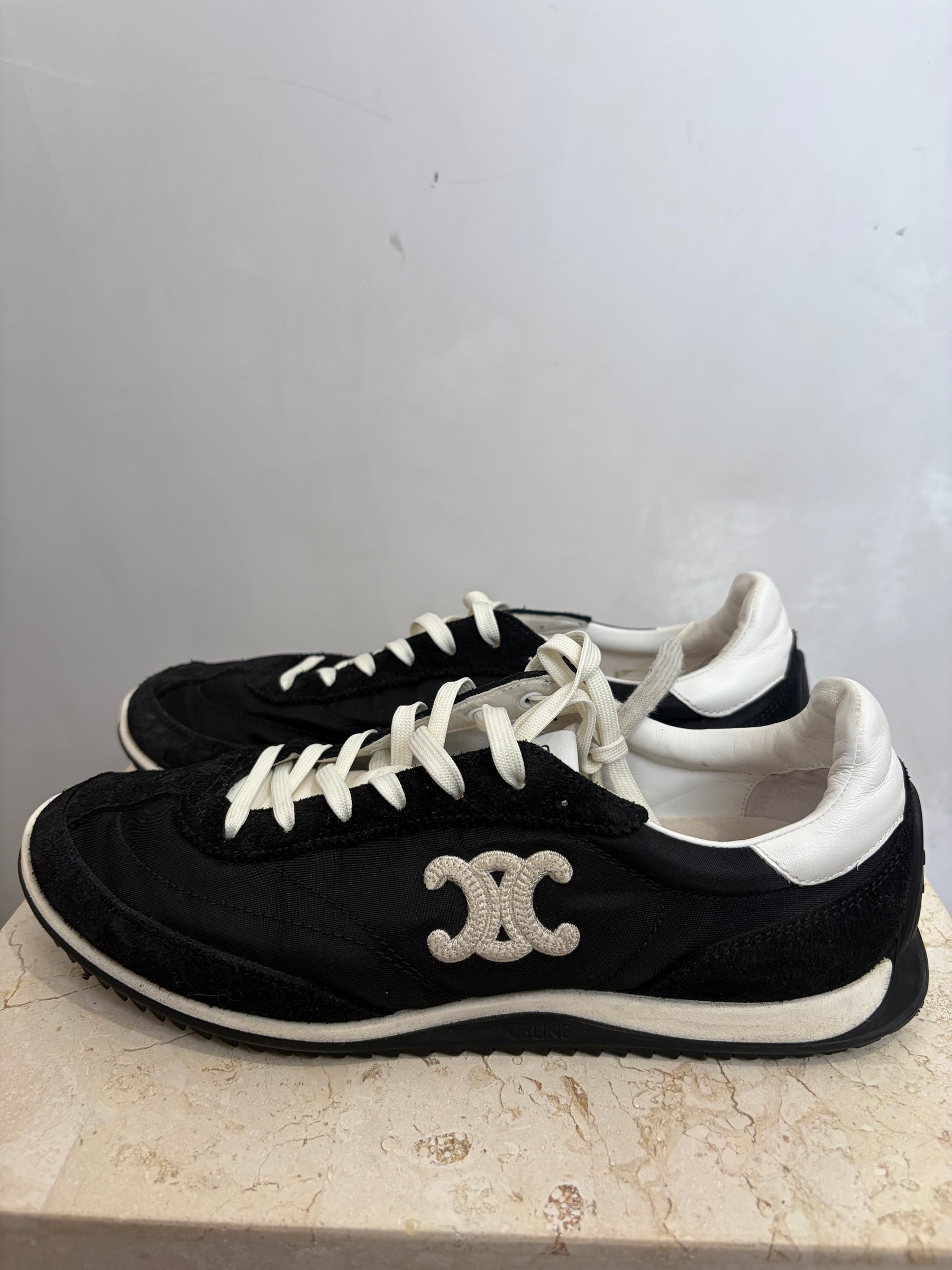 Celine Black and White Nylon and Suede Racer Sneaker, 37