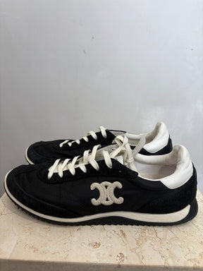 Celine Black and White Nylon and Suede Racer Sneaker, 37