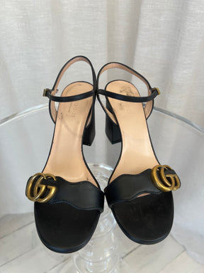 Gucci Black Leather Marmont Strappy Heels, 37