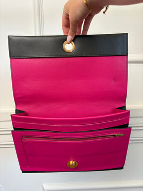 Celine Dark Khaki and Pink Leather Clutch