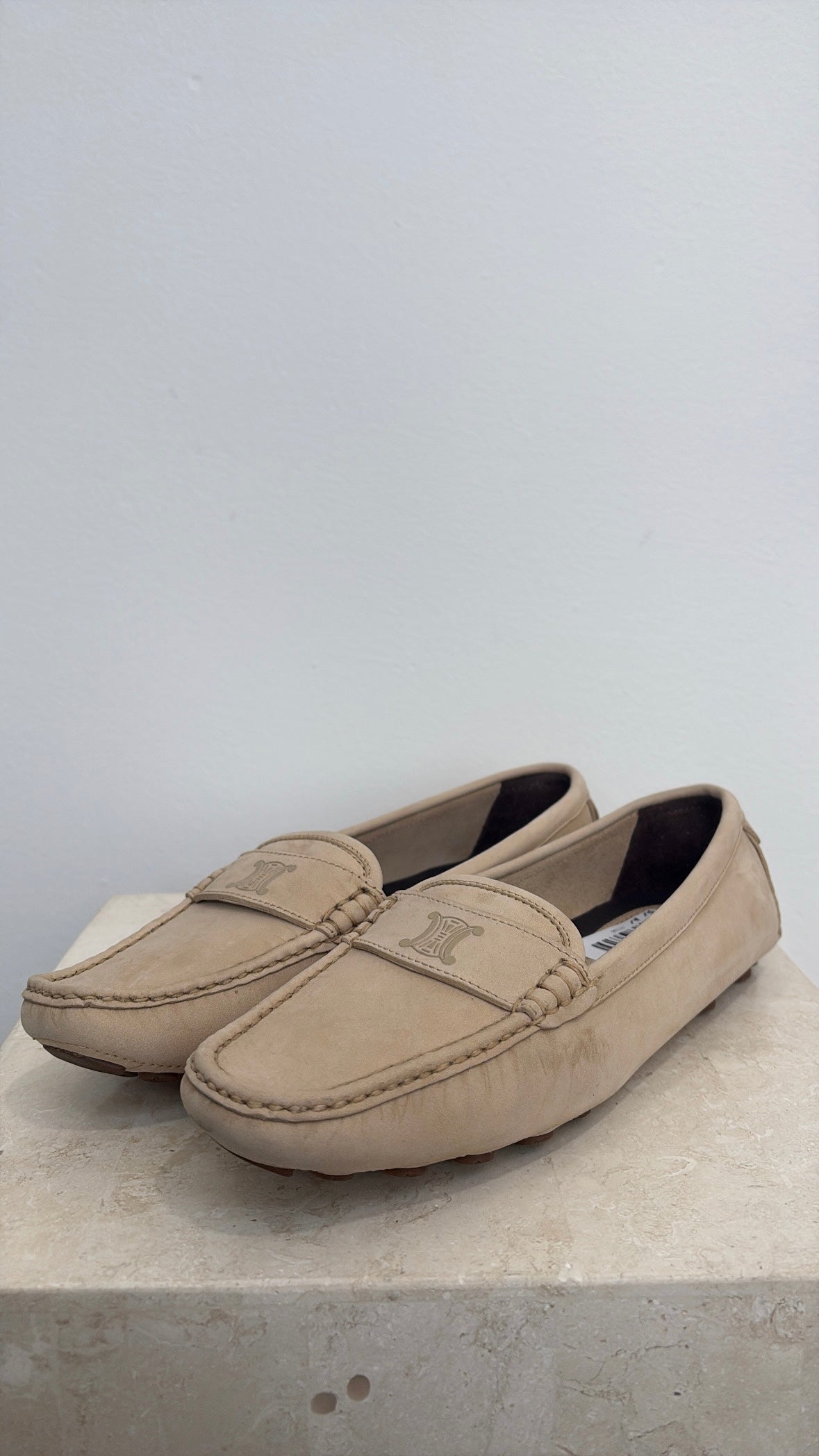 Céline Beige Suede Logo Driving Shoes, 40