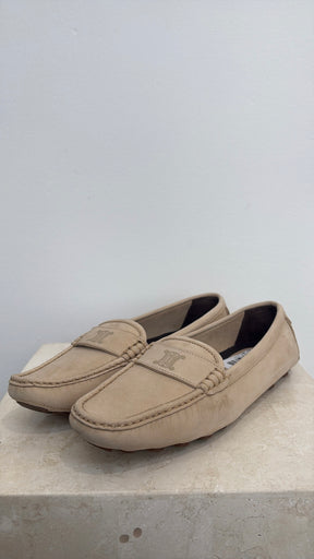 Céline Beige Suede Logo Driving Shoes, 40