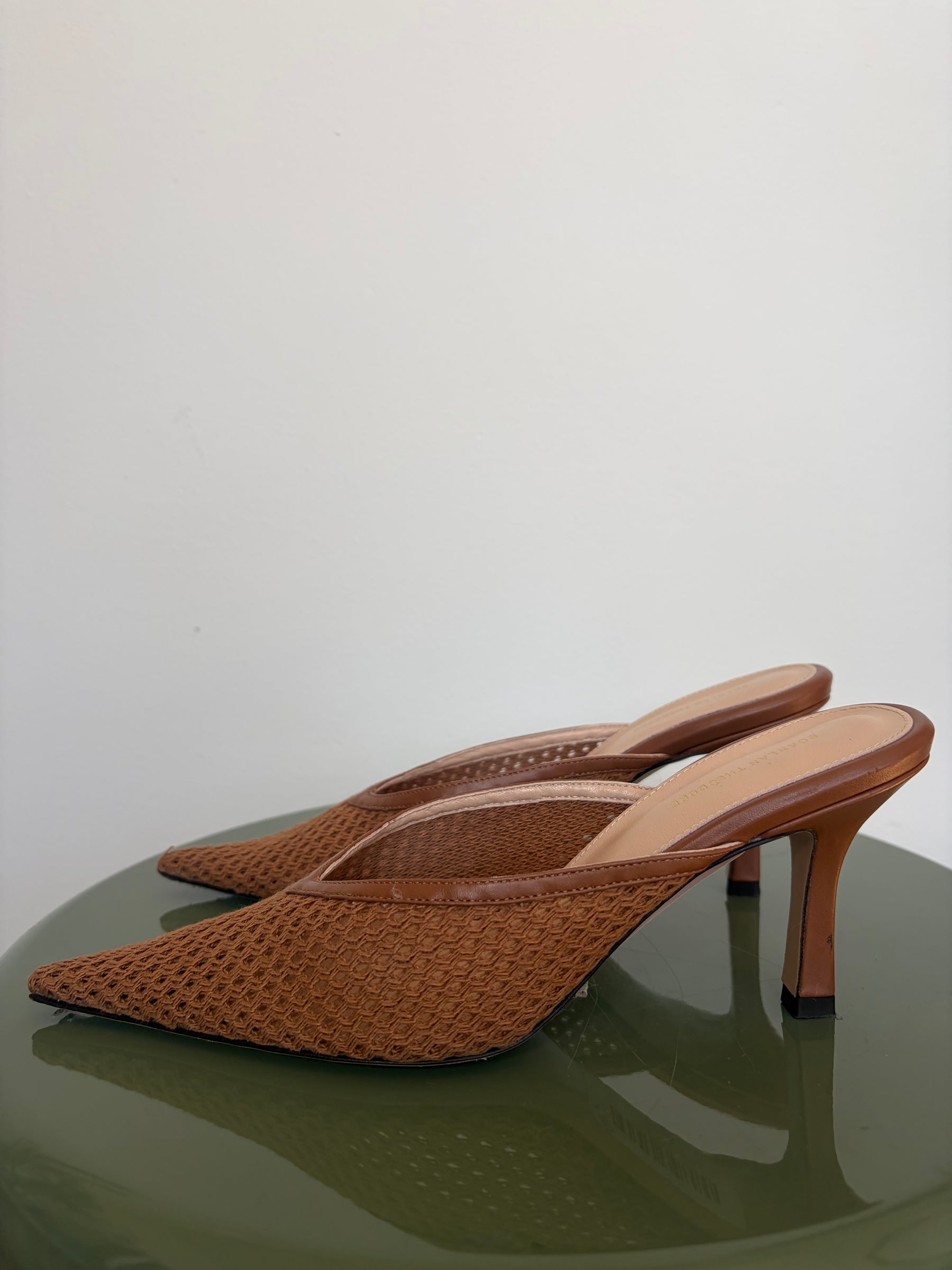 Scanlan Theodore Brown Crochet Knit Pointed Mules, 39