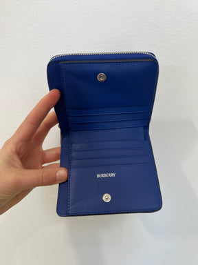 Burberry BLue Canvas Checked Zip Around Wallet